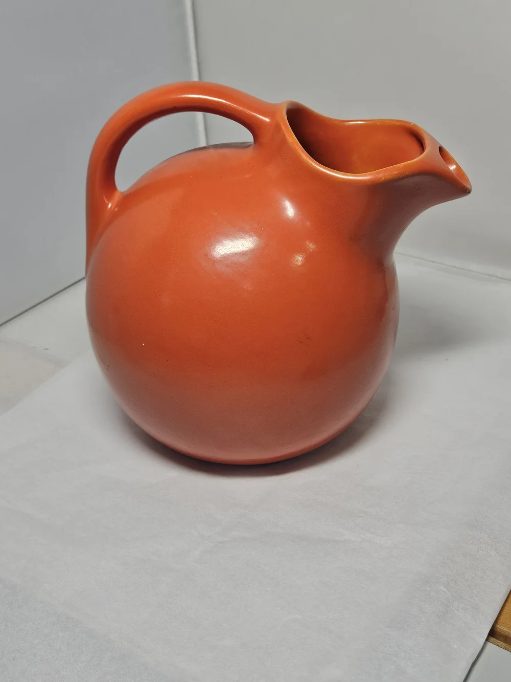 Vintage Orange Ceramic Pottery Pitcher Tilt Ball  Jug
